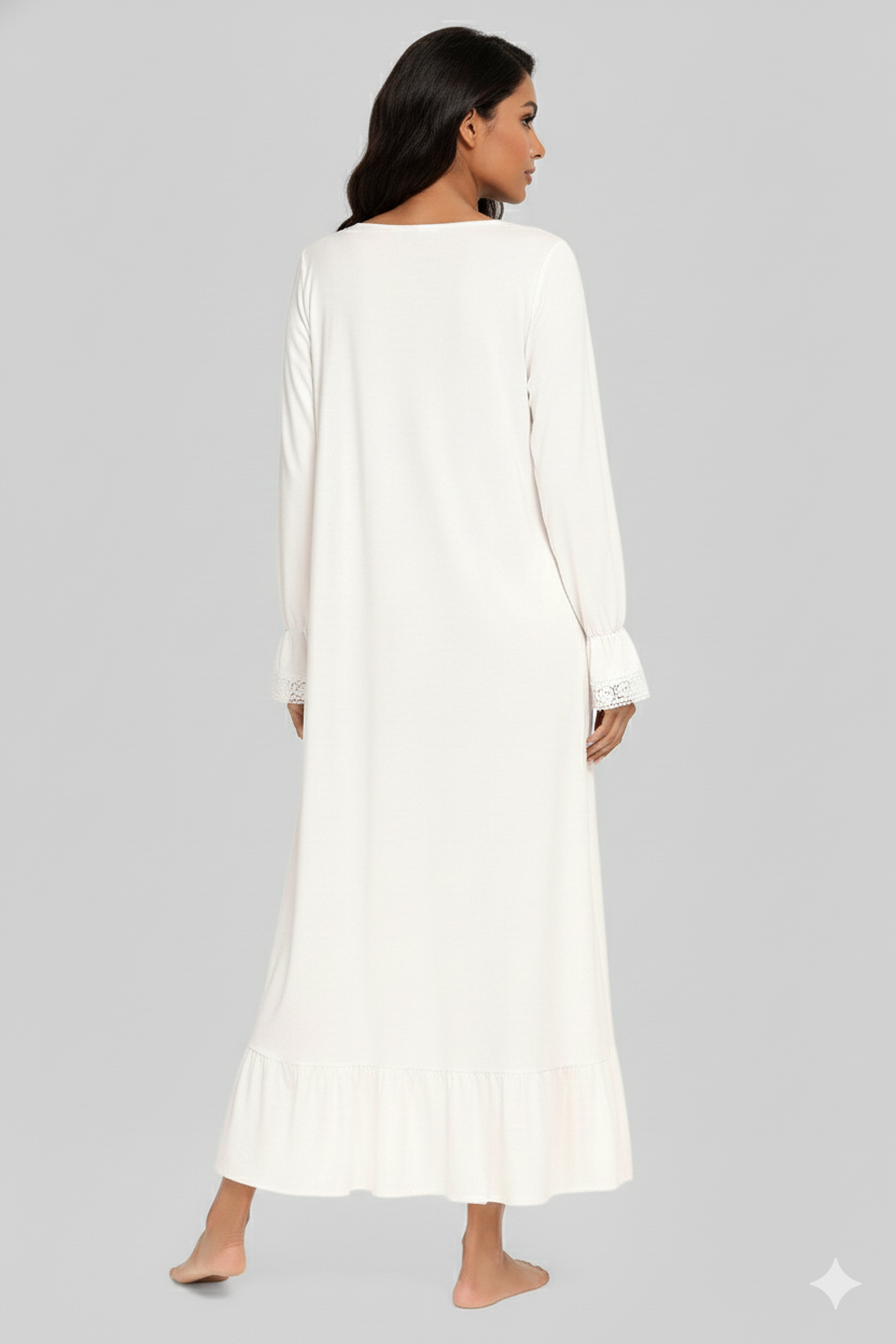 Lace Detail Square Neck Flounce Sleeve Night Dress