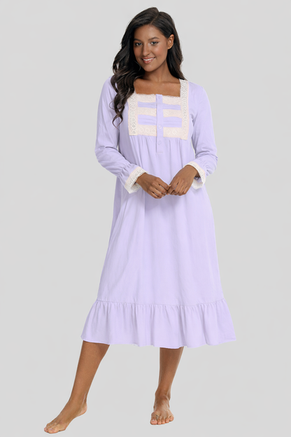 Lace Detail Square Neck Flounce Sleeve Night Dress
