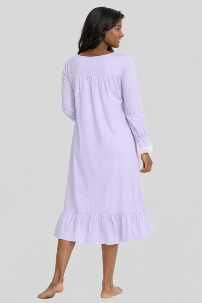 Lace Detail Square Neck Flounce Sleeve Night Dress