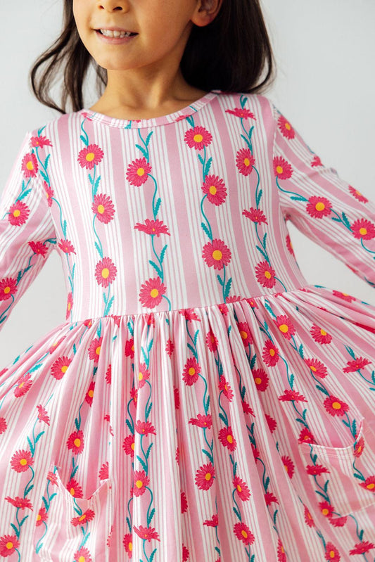 Girl's Daisy Chain 3/4 Sleeve Pocket Twirl Dress