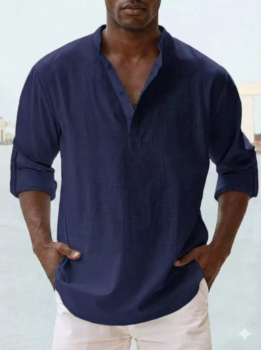 Men's Full Size Casual Button Detail Roll-Up Sleeved Shirt