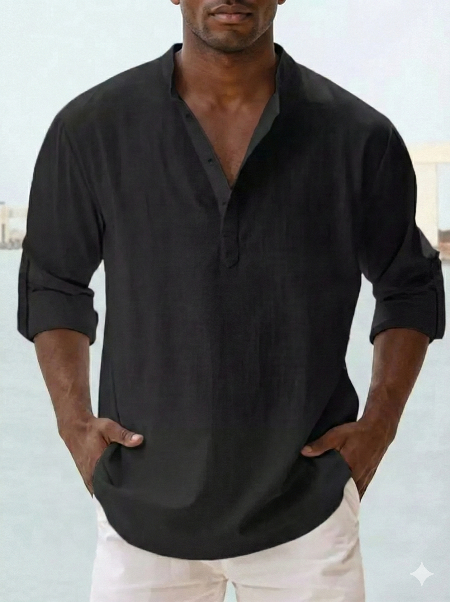 Men's Full Size Casual Button Detail Roll-Up Sleeved Shirt