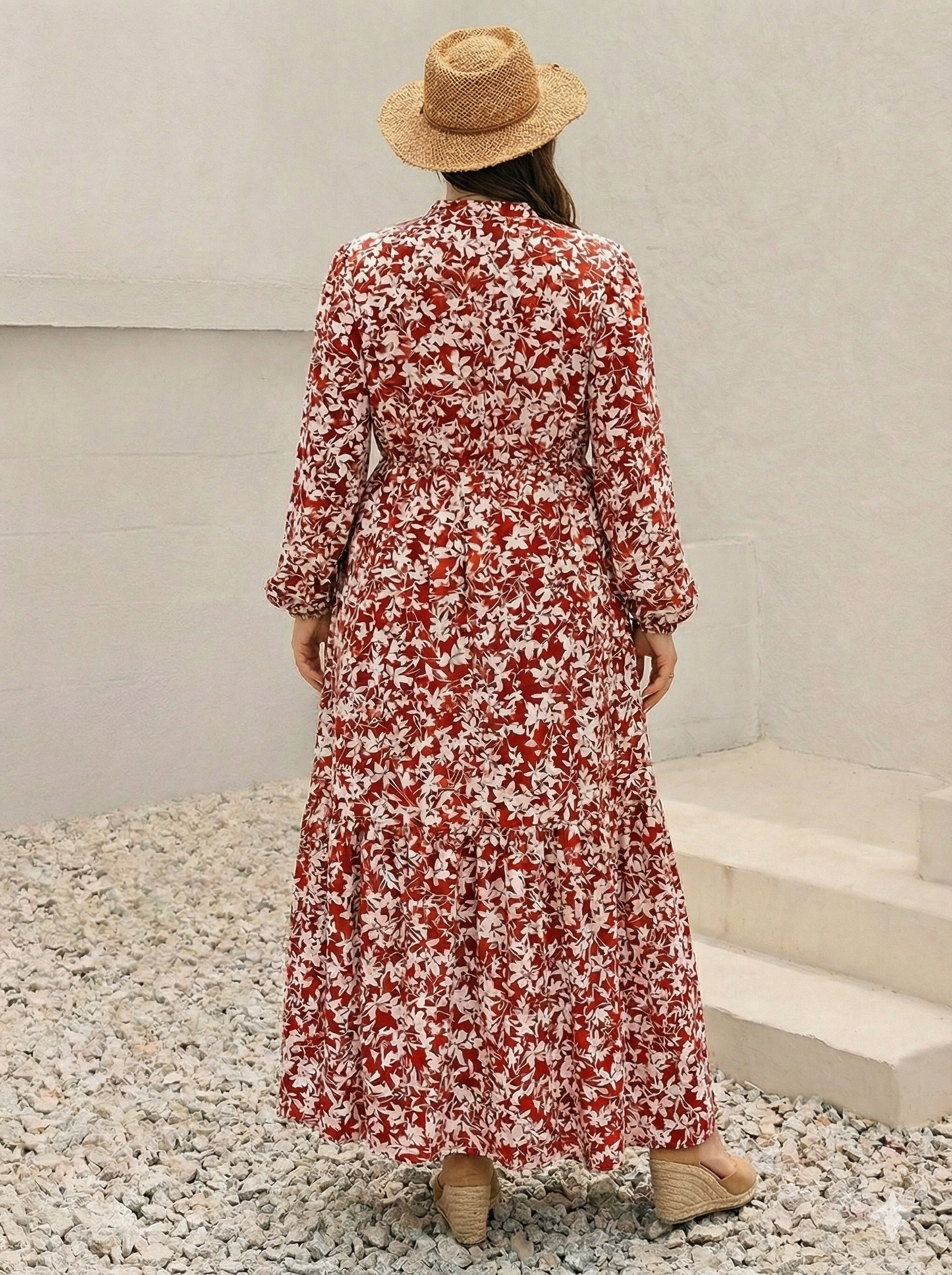 Floral Print Long Sleeve Maxi Dress - Plus Size