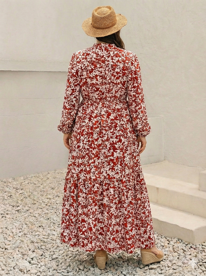 Floral Print Long Sleeve Maxi Dress - Plus Size