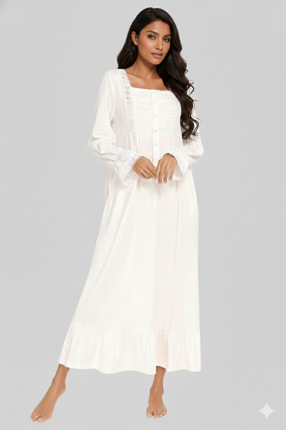 Lace Detail Square Neck Flounce Sleeve Night Dress