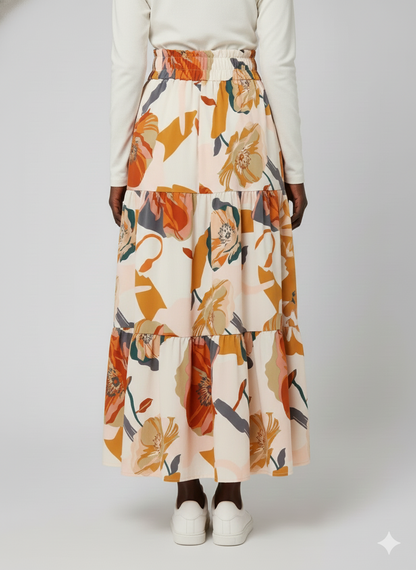 Floral Print Tiered Skirt - Plus Size