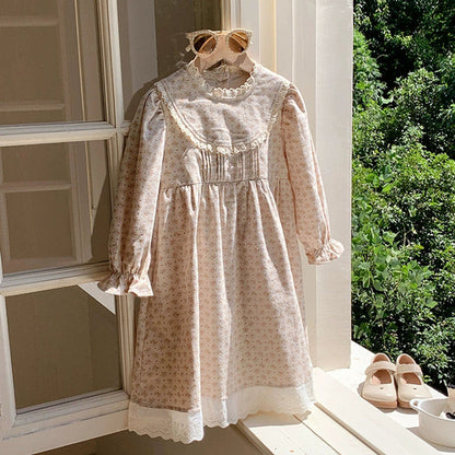 Girls Floral Pattern Long Sleeves Dress