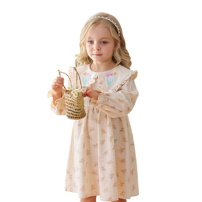Girl's Flower Pattern Long-sleeved Dress for Stylish Girls