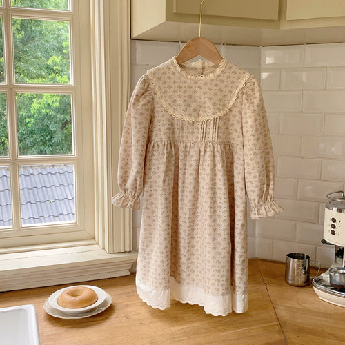 Girls Floral Pattern Long Sleeves Dress